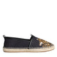 Black Cotton Leopard Slip On Espadrilles Shoes