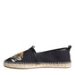 Black Cotton Leopard Slip On Espadrilles Shoes