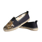 Black Cotton Leopard Slip On Espadrilles Shoes