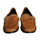 Brown Velvet Leather Logo Mocassin Slip On Shoes