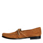 Brown Velvet Leather Logo Mocassin Slip On Shoes