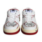 Red White Printed Leather Low Top Men Sneakers Shoes