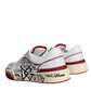 Red White Printed Leather Low Top Men Sneakers Shoes