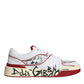 Red White Printed Leather Low Top Men Sneakers Shoes