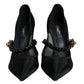Black Mesh Mary Jane Crystal Heel Pumps Shoes