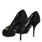 Black Mesh Mary Jane Crystal Heel Pumps Shoes