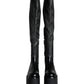 Black Leather Logo Knee High Boots Shoes