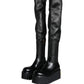Black Leather Logo Knee High Boots Shoes