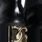 Black Leather Logo Knee High Boots Shoes