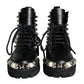 Black Leather Studs Embellished Combat Boots Shoes