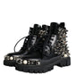Black Leather Studs Embellished Combat Boots Shoes