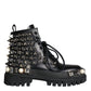 Black Leather Studs Embellished Combat Boots Shoes