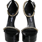Black Keira Leather Crystals Sandals Heels Shoes