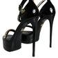 Black Keira Leather Crystals Sandals Heels Shoes