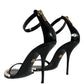 Black Keira Leather Faux Pearl Sandals Heels Shoes
