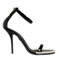 Black Keira Leather Faux Pearl Sandals Heels Shoes