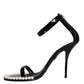Black Keira Leather Faux Pearl Sandals Heels Shoes