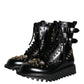Black Leather Studs Embellished Combat Boots Shoes