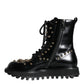 Black Leather Studs Embellished Combat Boots Shoes