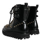 Black Leather Studs Embellished Combat Boots Shoes