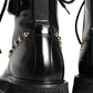 Black Leather Studs Embellished Combat Boots Shoes