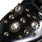 Black Leather Studs Embellished Combat Boots Shoes