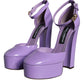 Purple Leather Platform Ankle Strap Sandals Shoes