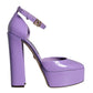 Purple Leather Platform Ankle Strap Sandals Shoes