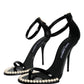 Black Keira Leather Faux Pearl Sandals Heels Shoes