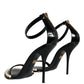 Black Keira Leather Faux Pearl Sandals Heels Shoes