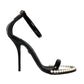 Black Keira Leather Faux Pearl Sandals Heels Shoes