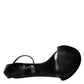 Black Keira Leather Faux Pearl Sandals Heels Shoes