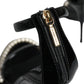 Black Keira Leather Faux Pearl Sandals Heels Shoes