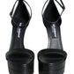 Black Lamb Leather Ankle Strap Sandals Shoes