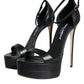 Black Lamb Leather Ankle Strap Sandals Shoes
