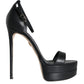 Black Lamb Leather Ankle Strap Sandals Shoes
