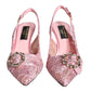Pink Taormina Lace Crystal Heel Slingbacks Shoes