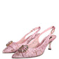 Pink Taormina Lace Crystal Heel Slingbacks Shoes
