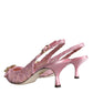 Pink Taormina Lace Crystal Heel Slingbacks Shoes