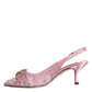 Pink Taormina Lace Crystal Heel Slingbacks Shoes