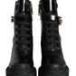 Black Calf Leather Logo Trekking Biker Boots Shoes