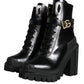 Black Calf Leather Logo Trekking Biker Boots Shoes