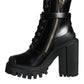Black Calf Leather Logo Trekking Biker Boots Shoes