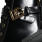 Black Calf Leather Logo Trekking Biker Boots Shoes