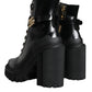 Black Calf Leather Logo Trekking Biker Boots Shoes