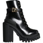 Black Calf Leather Logo Trekking Biker Boots Shoes