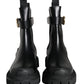Black Leather Combat Mid Calf Boots Shoes