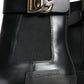 Black Leather Combat Mid Calf Boots Shoes