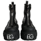 Black Leather Rubber Logo Ankle Boots Shoes