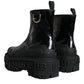 Black Leather Rubber Logo Ankle Boots Shoes